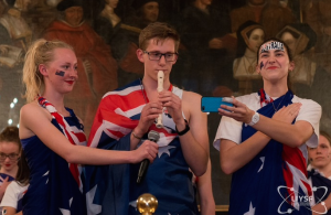 Hannah (left) and Team Australia showing off our most infamous instrument! ;)